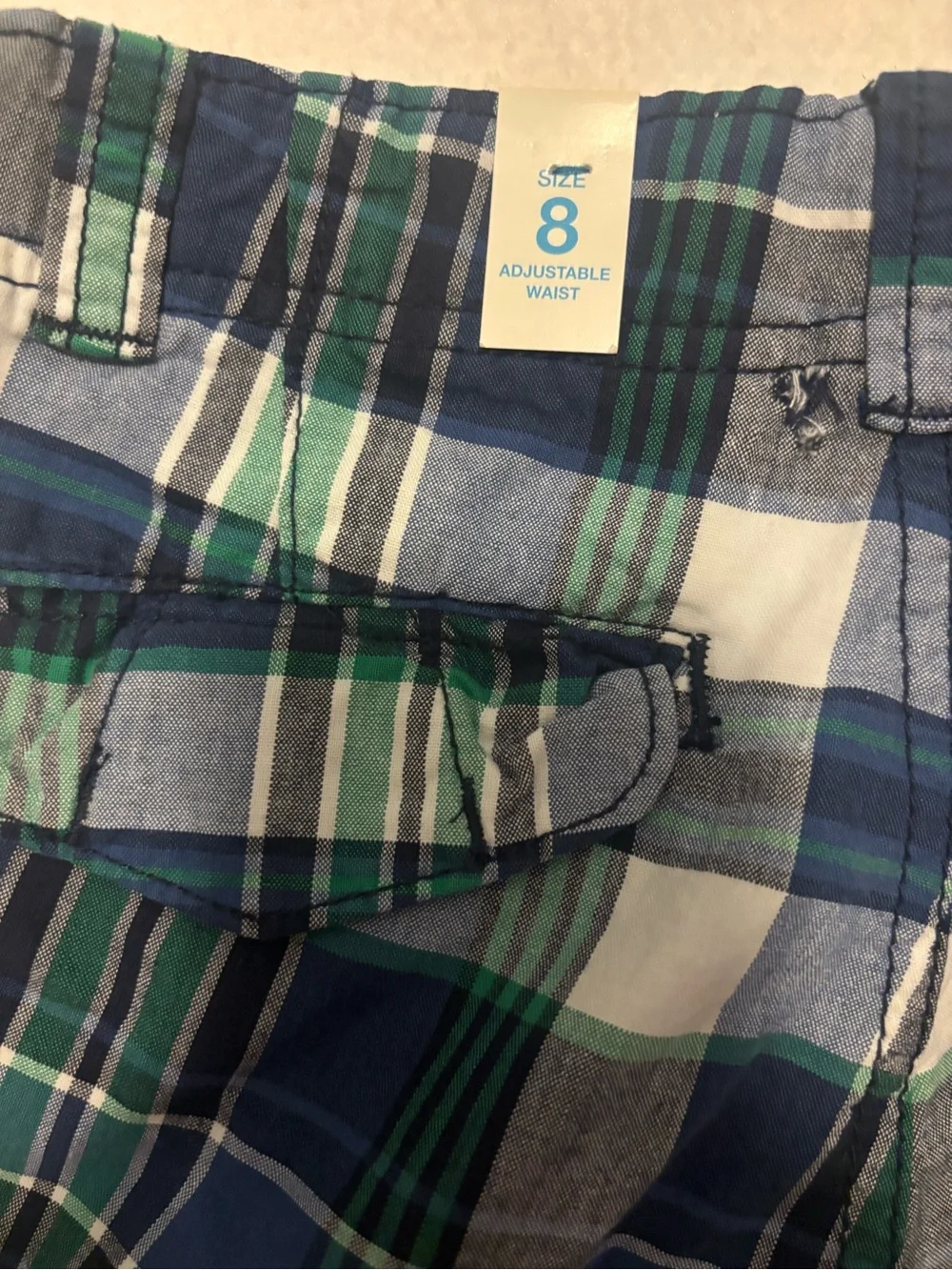 The Children's Place Blue Green Plaid Cargo Boys Shorts Size 8